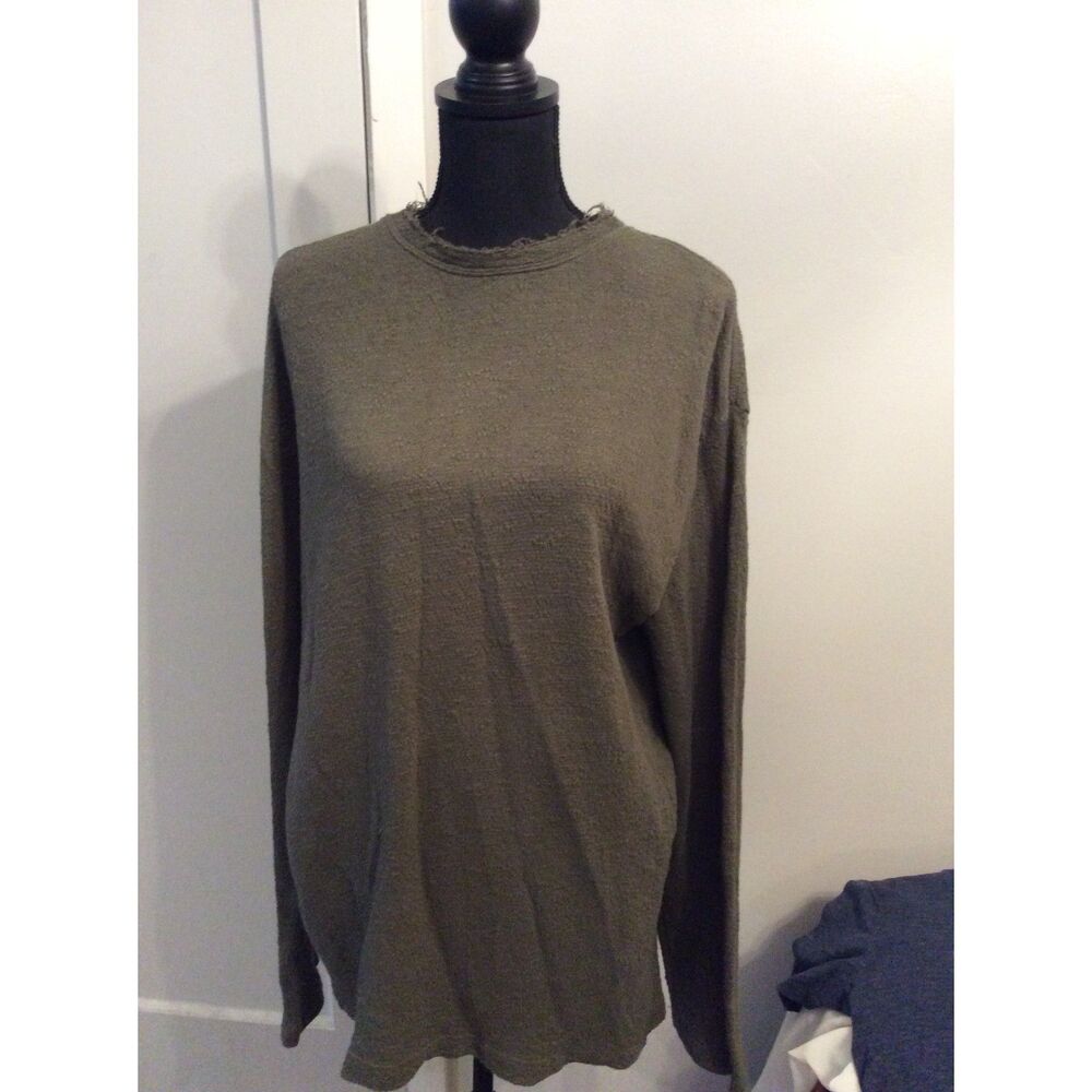 ALLSAINTS Distressed Neckline Green Long Sleeve Small Tunic Top